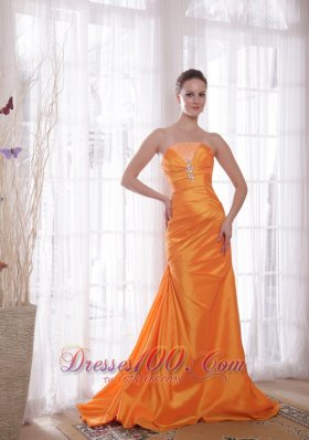 Orange Taffeta Beading Fabulous Brush Prom Dress