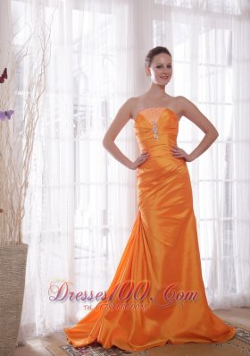 Orange Taffeta Beading Fabulous Brush Prom Dress