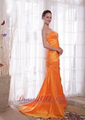 Orange Taffeta Beading Fabulous Brush Prom Dress