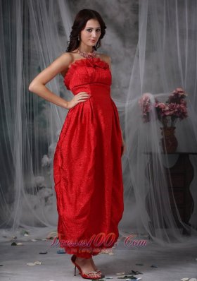 Ankle Length Red Organza Flouncing Prom Gown with Bow