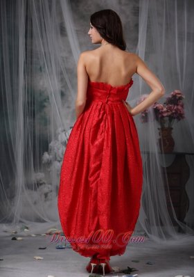 Ankle Length Red Organza Flouncing Prom Gown with Bow