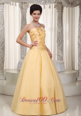 Bow Decorate Beaded Yellow Prom Evening Dress 2014