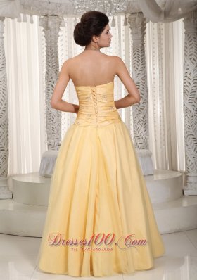 Bow Decorate Beaded Yellow Prom Evening Dress 2014