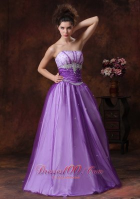 Lavender Tulle Beaded Applique Prom Dress for Girls