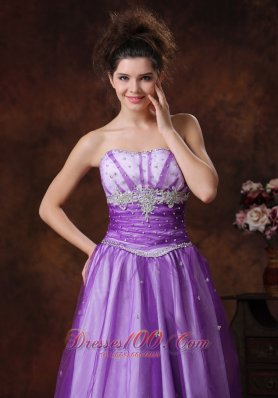 Lavender Tulle Beaded Applique Prom Dress for Girls