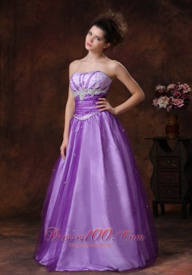 Lavender Tulle Beaded Applique Prom Dress for Girls