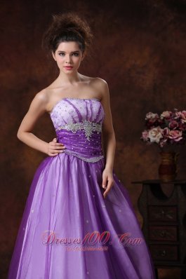 Lavender Tulle Beaded Applique Prom Dress for Girls