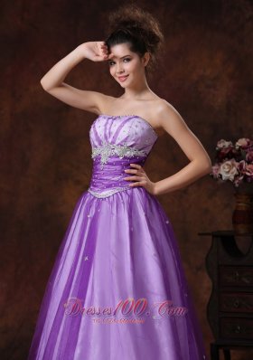 Lavender Tulle Beaded Applique Prom Dress for Girls