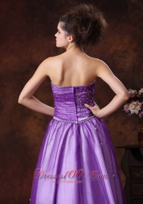 Lavender Tulle Beaded Applique Prom Dress for Girls