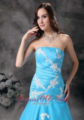 Aqua Blue Mermaid Graduation Dress 2013 2014 with Appliques