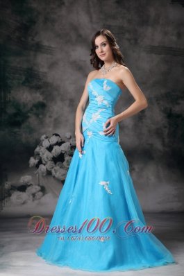 Aqua Blue Mermaid Graduation Dress 2013 2014 with Appliques