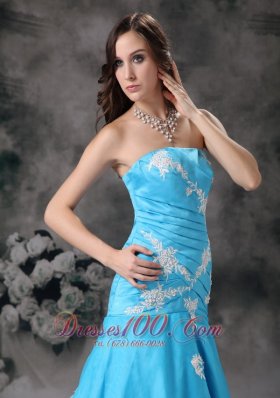 Aqua Blue Mermaid Graduation Dress 2013 2014 with Appliques