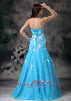 Aqua Blue Mermaid Graduation Dress 2013 2014 with Appliques