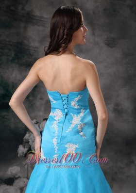 Aqua Blue Mermaid Graduation Dress 2013 2014 with Appliques