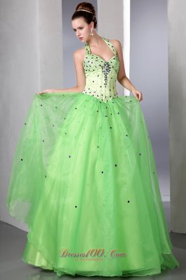 Halter Colored Beadings Spring Green Prom Dress Style