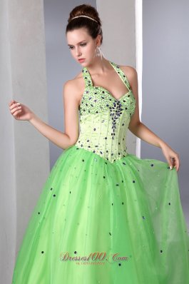 Halter Colored Beadings Spring Green Prom Dress Style