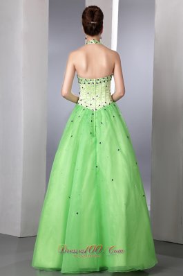 Halter Colored Beadings Spring Green Prom Dress Style