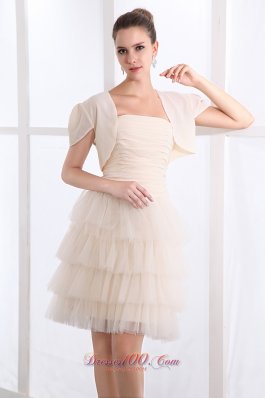 Mini Length Chapagne Tulle Layered Prom Dress with Jacket