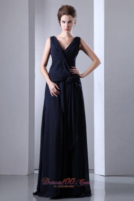 Navy Blue High Slit Sexy Prom Evening Gown with Crisscross Pleats