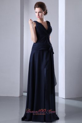 Navy Blue High Slit Sexy Prom Evening Gown with Crisscross Pleats