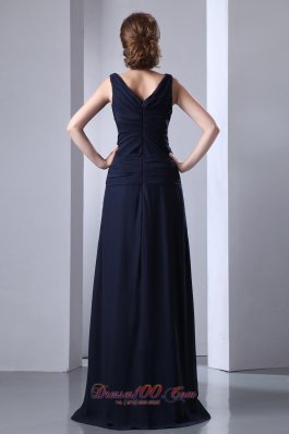 Navy Blue High Slit Sexy Prom Evening Gown with Crisscross Pleats