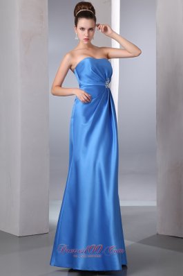 Satin Beaded Ankle-length Blue Prom Dress