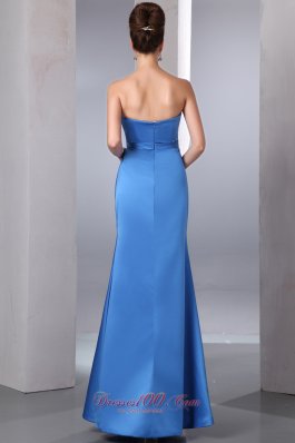 Satin Beaded Ankle-length Blue Prom Dress