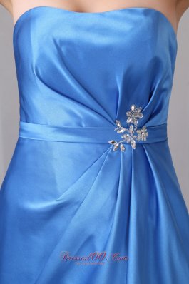 Satin Beaded Ankle-length Blue Prom Dress