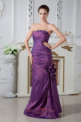 Handmade Flower Ruched Purple Mother Of The Bride Dress