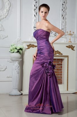 Handmade Flower Ruched Purple Mother Of The Bride Dress