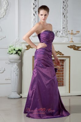 Handmade Flower Ruched Purple Mother Of The Bride Dress