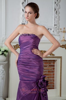 Handmade Flower Ruched Purple Mother Of The Bride Dress