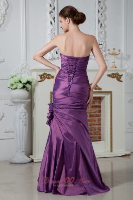 Handmade Flower Ruched Purple Mother Of The Bride Dress