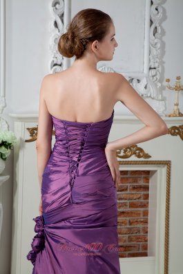 Handmade Flower Ruched Purple Mother Of The Bride Dress