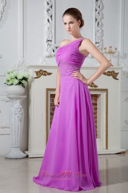 Beaded One Shoulder Ruch Lavender Prom Graduation Dress 2013