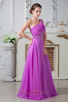 Beaded One Shoulder Ruch Lavender Prom Graduation Dress 2013