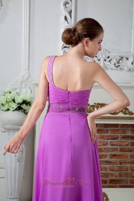 Beaded One Shoulder Ruch Lavender Prom Graduation Dress 2013