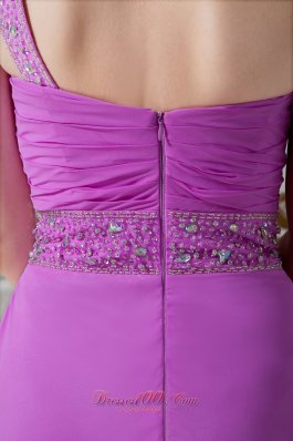 Beaded One Shoulder Ruch Lavender Prom Graduation Dress 2013