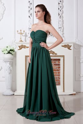 Brush Train Bridesmaid Dress Dark Green Chiffon