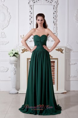 Brush Train Bridesmaid Dress Dark Green Chiffon