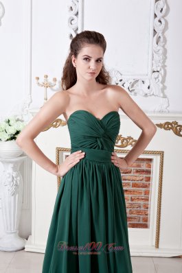 Brush Train Bridesmaid Dress Dark Green Chiffon