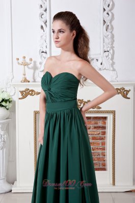 Brush Train Bridesmaid Dress Dark Green Chiffon