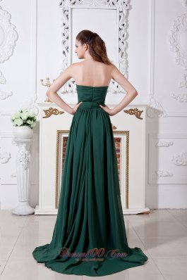 Brush Train Bridesmaid Dress Dark Green Chiffon