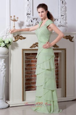 Yellow Green Layers Wide Straps Chiffon Prom Graduation Gowns