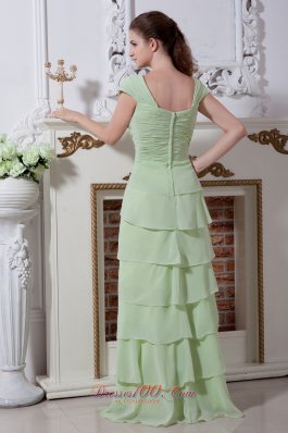 Yellow Green Layers Wide Straps Chiffon Prom Graduation Gowns