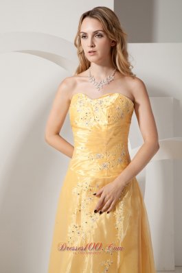 Organza Prom Dress Style Gold Beads Embroidery