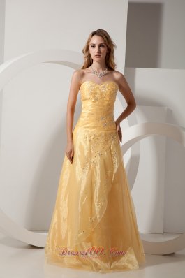 Organza Prom Dress Style Gold Beads Embroidery