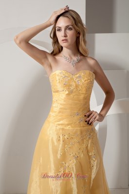 Organza Prom Dress Style Gold Beads Embroidery