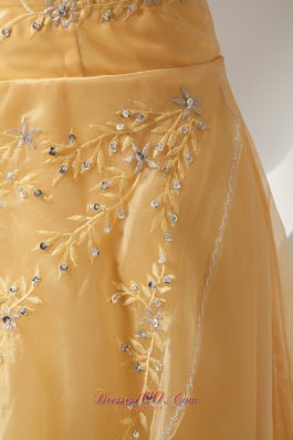 Organza Prom Dress Style Gold Beads Embroidery