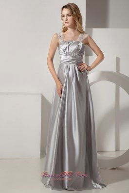 Silver Straps Beaded Prom Dress 2013 Satin Ruching